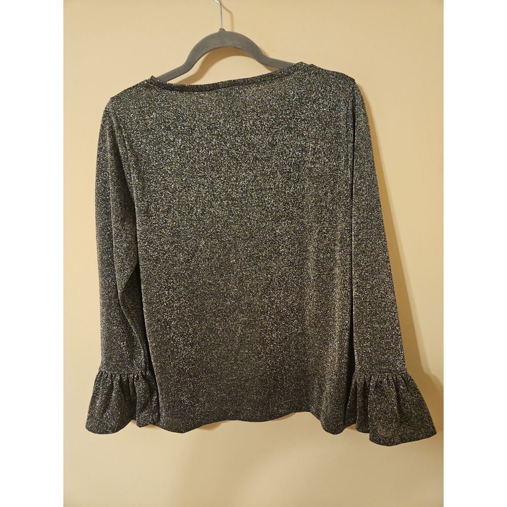 J Crew Blouse L Black Metallic Dark Fairy Shimmer Gam Feminine Sparkle Event - Picture 9 of 15